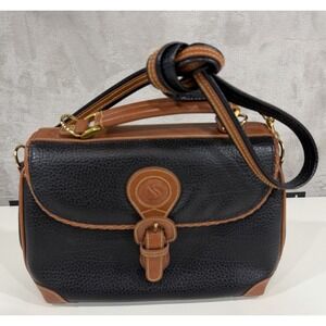 Vintage Alba Original Collection Two-Tone Pebbled Leather Satchel Bag Black EUC